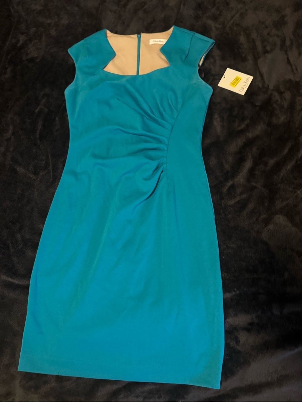 Calvin Klein Asymmetrical Sheath Dress with Cap Sleeves